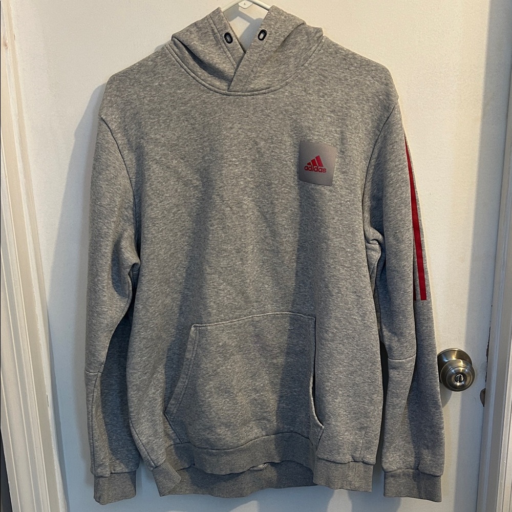 Adidas Heather Gray Hoodie with Red Logo